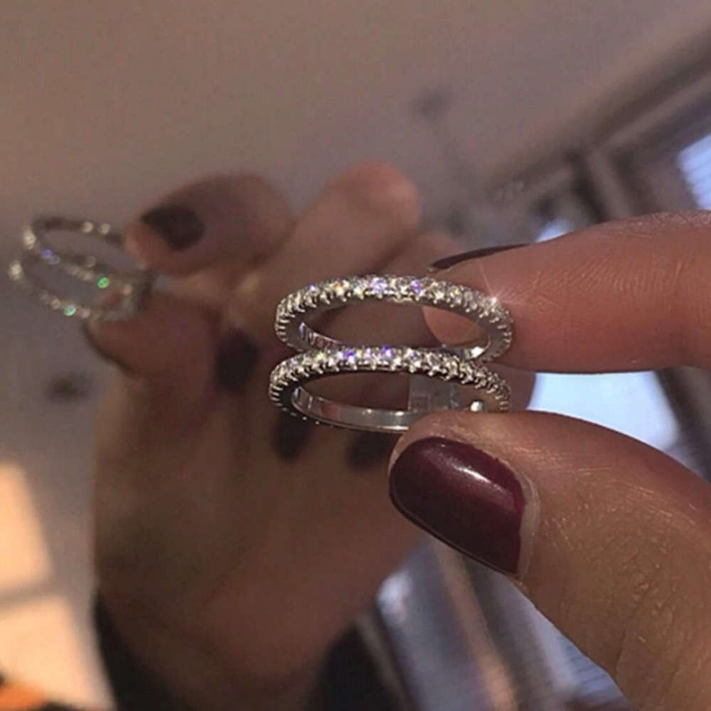 Luxe Silver Tone Cubic Zirconia Stacker Ring
